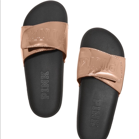 NWT VS PINK rose gold metallic Slides - Picture 6 of 6